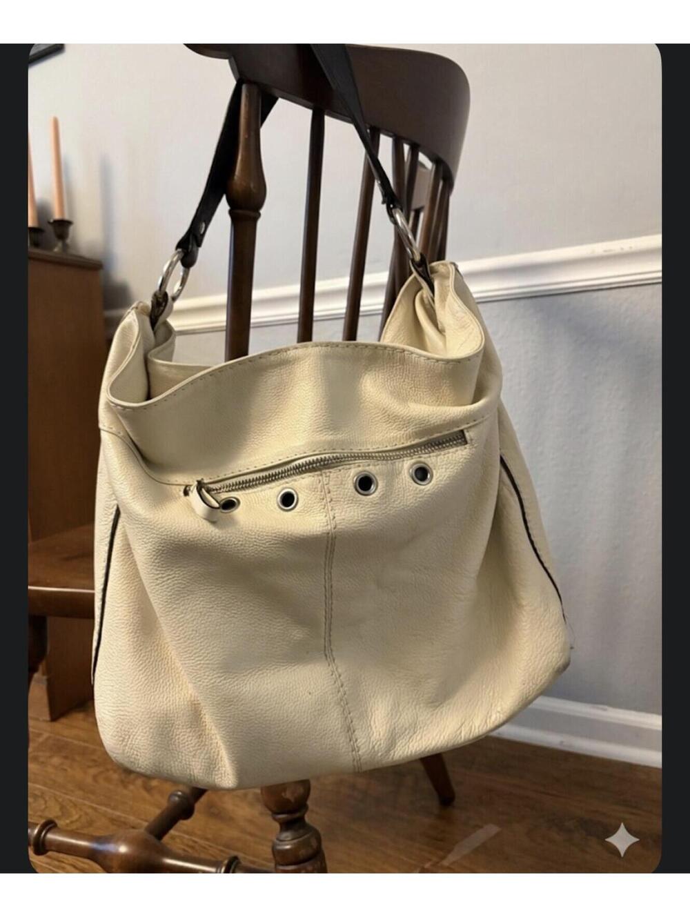 Alicia Klein Designer Leather Handbag - Off-White Hobo Bag - Vintage Era